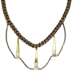 ANTHROPOLOGIE SAGUARO BRASS & SMOKED BLUE STONE DRAPED NECKLACE NWT